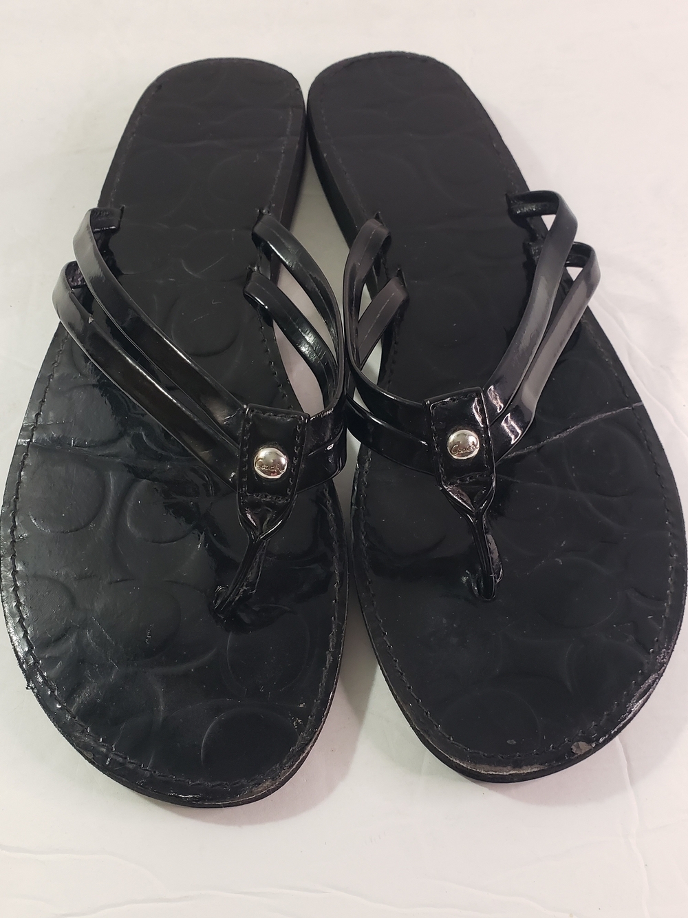 Coach Black Patent Flip-flop Sandals, Sz: 8